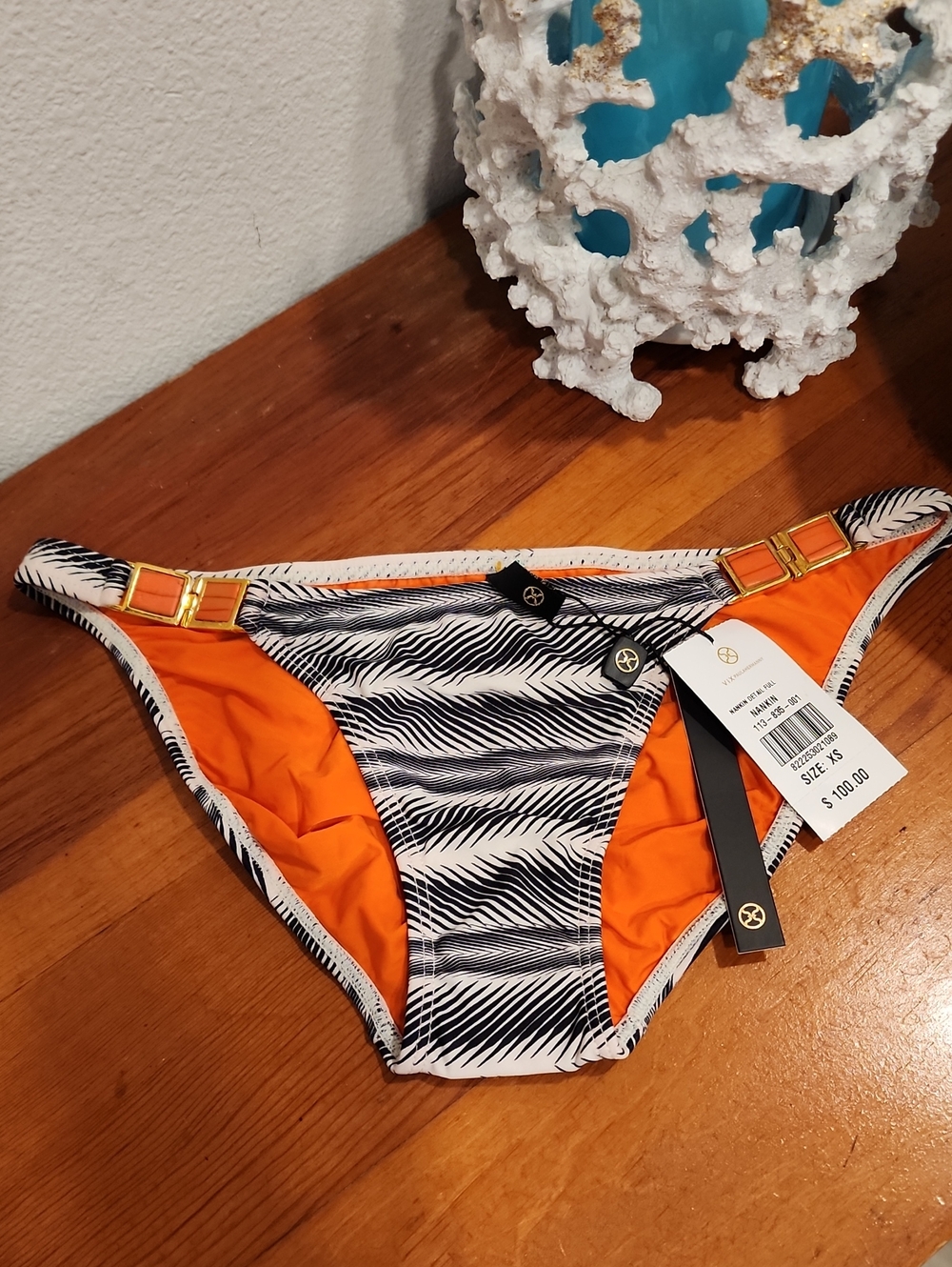NEW! VIX PAULA HERMANNY Orange & Black Print Bikini Bottoms